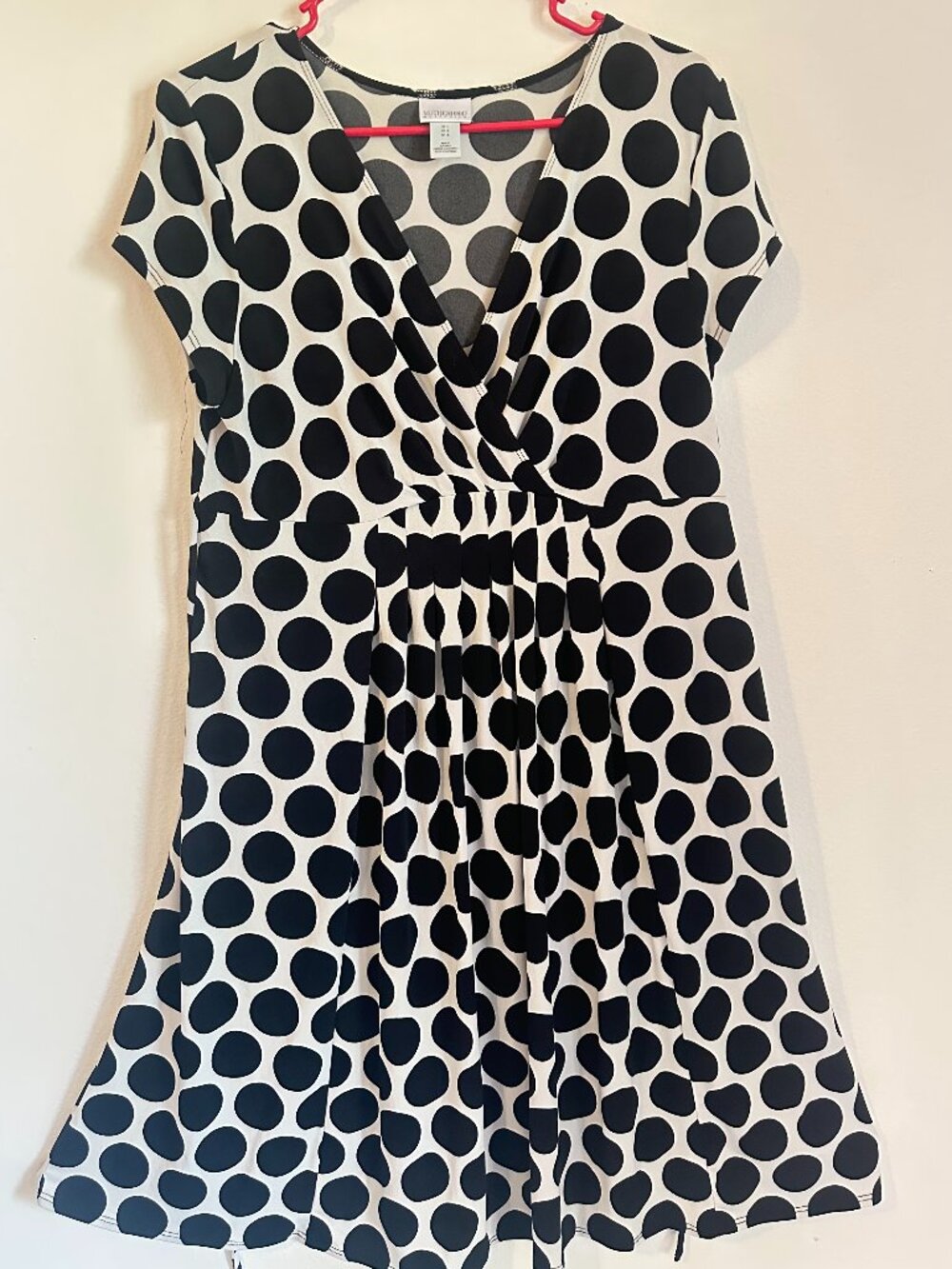Motherhood Maternity Polka Dot Midi Dress L Black White V-Neck Short Sleeve